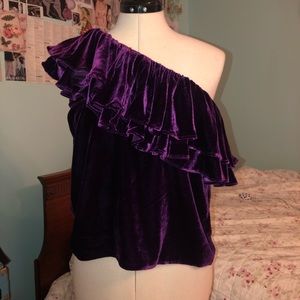 love shack fancy purple velvet blouse